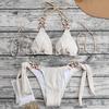 2 Pcs/Set Women Swimsuit Set Three-point Lace-up Halter Neck Bathing Suit Padded