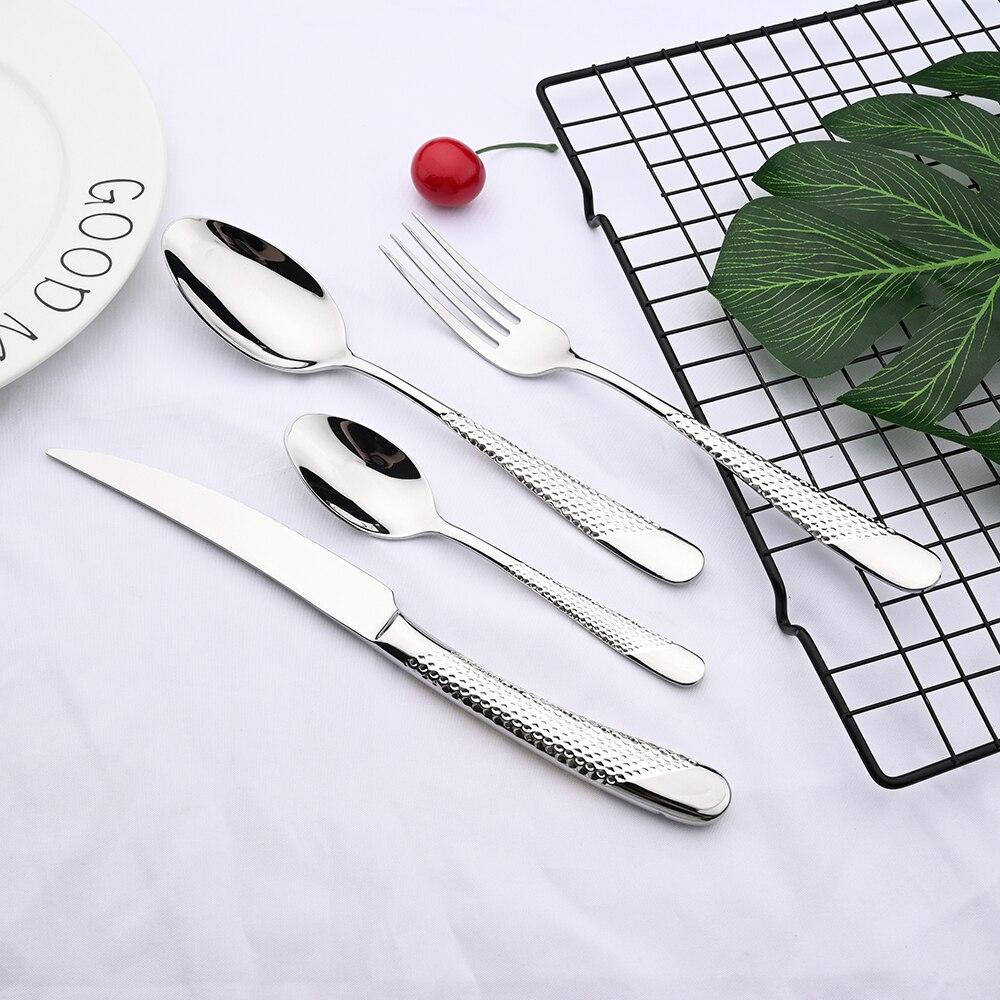 24Pcs Dinnerware Set Flatware Cutlery Set 18/10 Stainless Steel Gold Silverware Dinner Set Knife Fork Spoon Dishwasher Safe