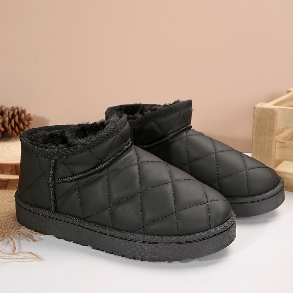 Warm Short Plush Waterproof Leather Snow Boots Women Trend Thick Bottom Winter Ankle Boots Woman Non Slip Platform Cotton Shoes
