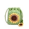 Knitted Wool Bag Sunflower Drawstring Phone Bag Woven Single Shoulder Crossbody Bucket Bag