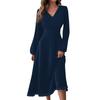 Women's Autumn And Winter Casual Fashion V-neck Long Sleeve Solid Color Long Dress