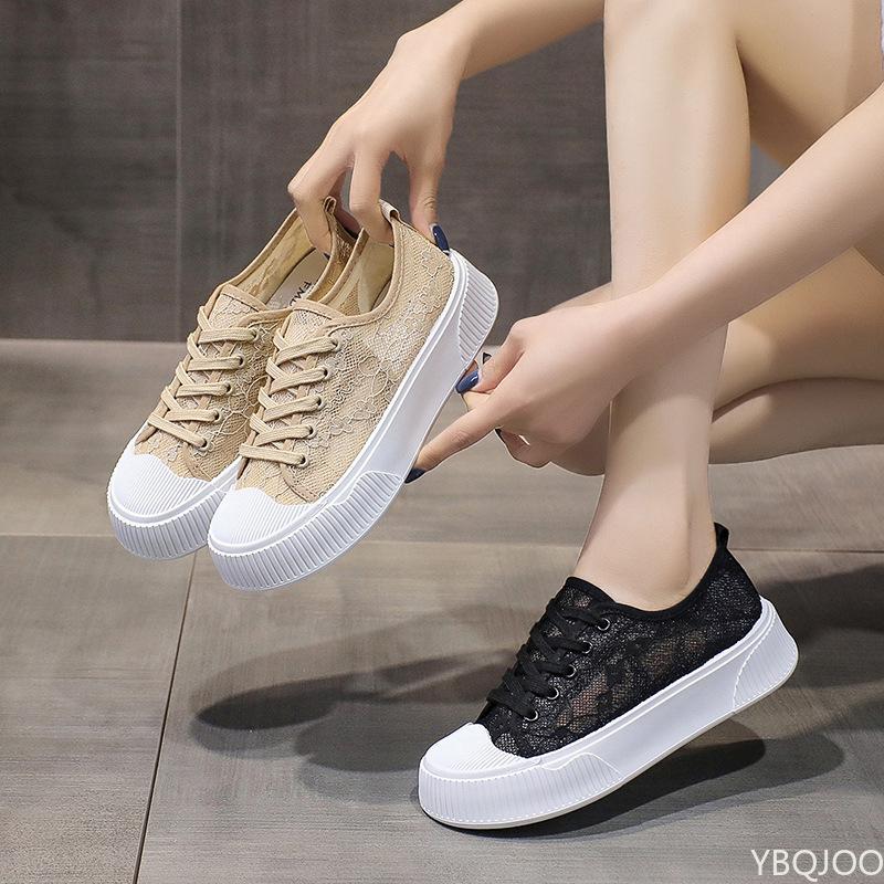 Fashion 2024 Lace Hollow Out Breathable Shoes Autumn Winter Canvas Sneakers For Women Lace-Up Flats Vulcanize Shoes Zapatillas Mujer