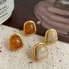 Vintage Coffee Color Square Resin Stud Earrings for Women Girls Fashion Metal Irregular Geometric Earrings Jewelry