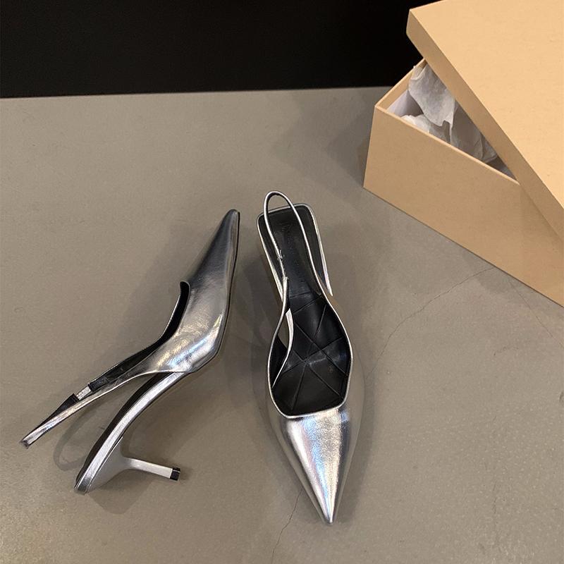 Summer High Heel Women Silvery Sandals Fashion Pointed Toe Slip On Shoes Ladies Elegant Stripper Party Sandalias