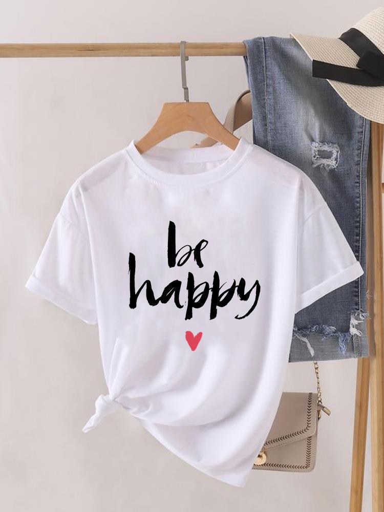(Asian Size) Love Letter Trend Cute Short Sleeve T Shirt O-neck Tee Clothing Top Casual Fashion Print Lady Female Women Graphic T-shirts