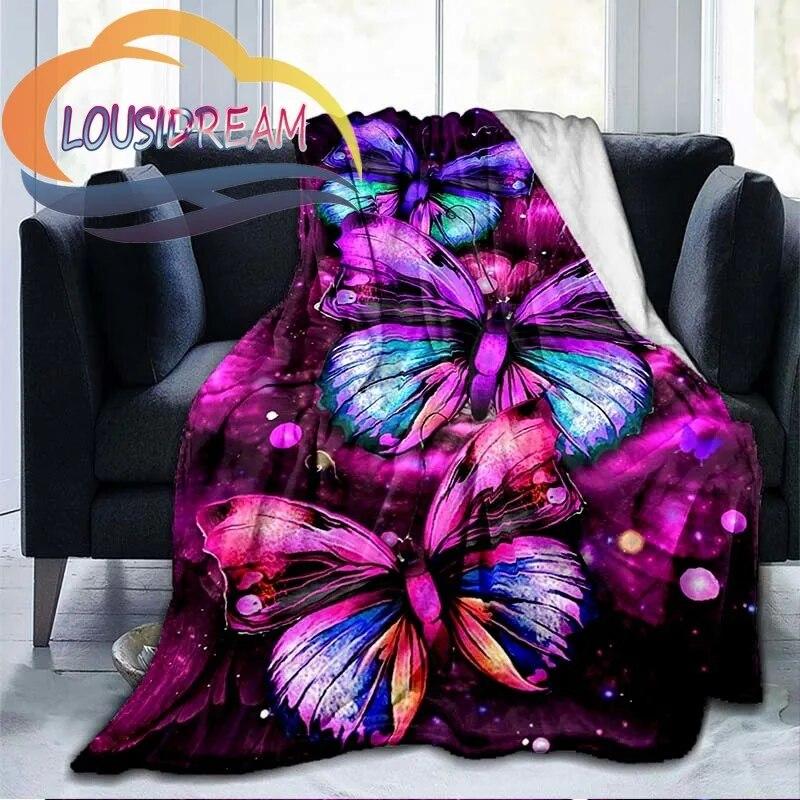 Colour Butterfly  Four Seasons Flower Flannel Blanket Warmth Soft Plush Sofa Bed Throwing   Fluffy