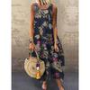 Women Retro Cotton Linen Floral Printed Vest Dress Vintage Casual Summer Sundress O Neck Sleeveless Oversized Maxi Long Dresses