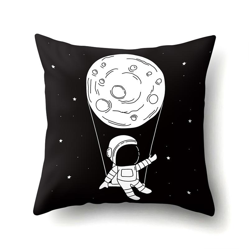 Astronaut Polyester Pillow Case Style Floral Print Peach Leather Velvet Pillow Case Creative Moon Car Waist Cushion Cover