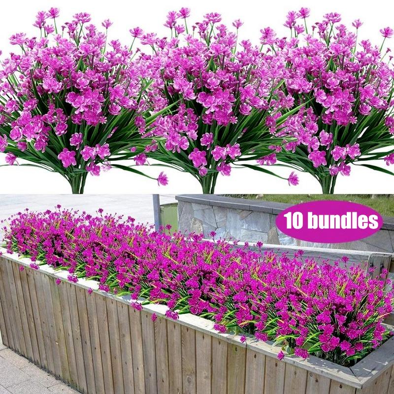 10 Bundles Artificial Flowers UV Resistant Faux Outdoor Plastic Greenery Shrubs Plants Home Garden Decor