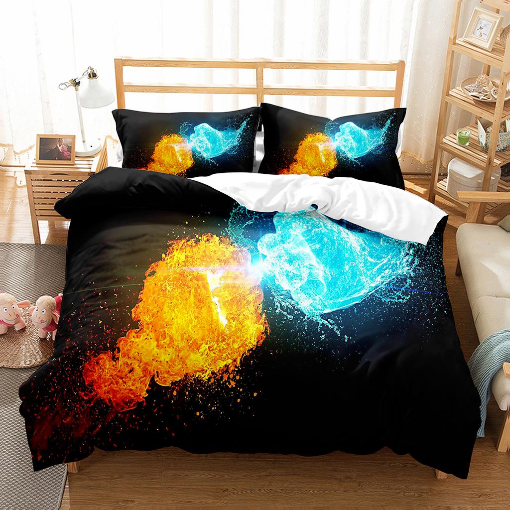 Ice and Fire Pattern Duvet Cover Set Single Double Size Polyester Comforter Cover for Teens Adults Bedding Set with Pillowcase