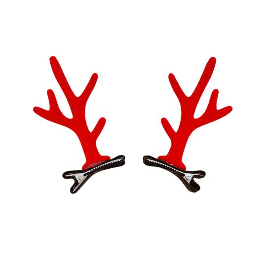 1 Pair Kids Reindeer Antler Hair Clips Soft Plush Christmas Hairpin for Baby Girl Toddler Cute Photo Prop Party Hair Accessory