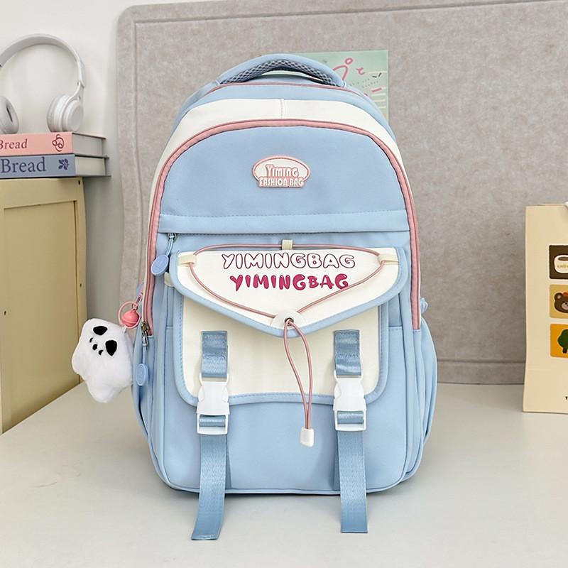 Color Cute Blocked Letter Printed Student Leisure Backpack With Pendant Plush