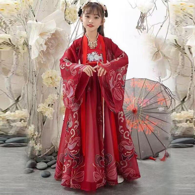 Chinese Hanfu Red Girls' Casual Dress
