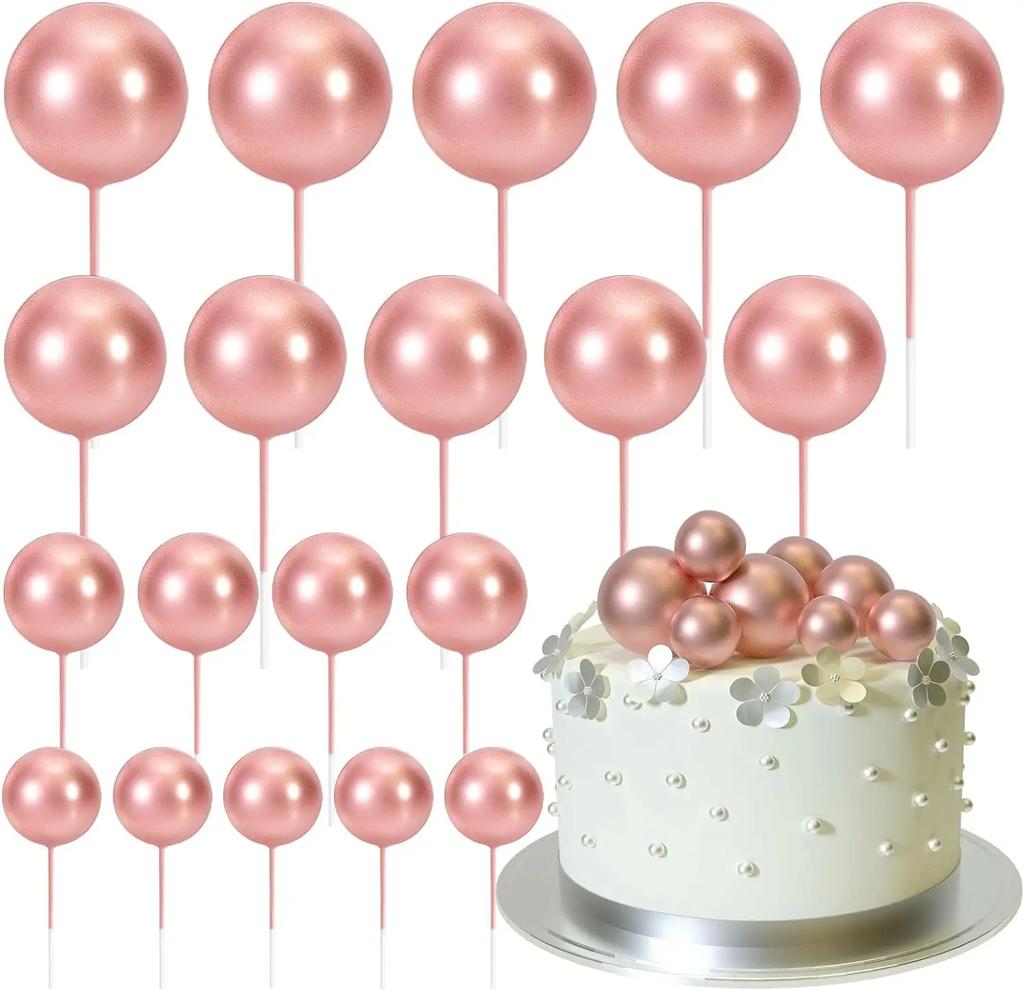 20 Pcs Mini Balloon Cake Topper Decorations with Gold Balls On Sticks - Cake Picks for Birthday, Wedding, and Party Decorations