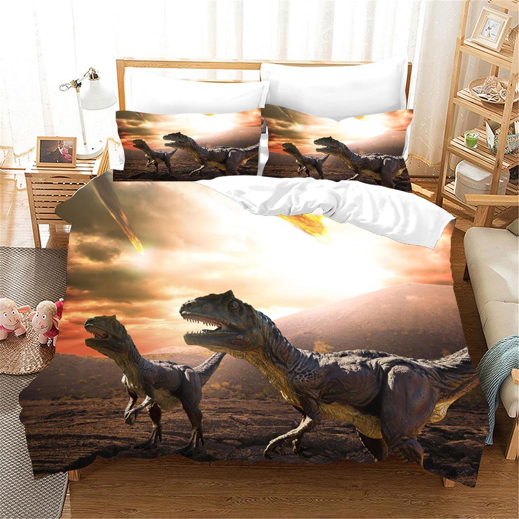 3pcs Bedding Sets 3d Dinosaur World Tyrannosaurus Rex Kids Child Microfiber Polyester Bed Duvet Cover Set And 2pcs Pillow Cover