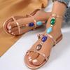 Bohemian Style Casual Gladiator Sandals Women Summer Fashion Colour Gem Strap Open Toe Flat Shoes Roma Sandalias