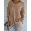 JPNTKY Women's Fashion Casual Solid Color Print Autumn Winter Long Sleeve V-Neck Loose Sweaters