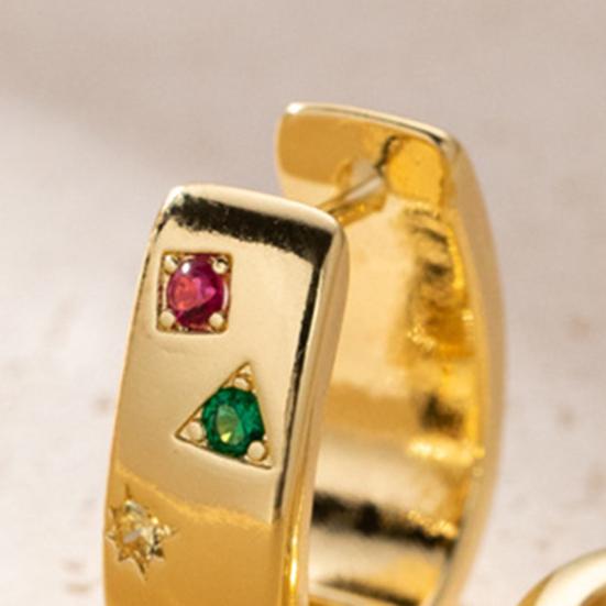 1 Pair Huggie Earrings Multi-shaped Colorful Rhinestone Polished Metal U-Shaped Lightweight Ear