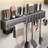 Kitchen Cutlery Holder Wall Mounted Cutter Holder with Hooks Carbon Steel Cutter Storage Rack for Spoon Chopsticks Rust-Resistant Kitchen Utensil