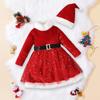 Autumn Winter Warm Baby Kids Girls Stars Sequins Tulle Plush Dress + Santa Hat + Belt Christmas New Year Clothes for 1-6 Years
