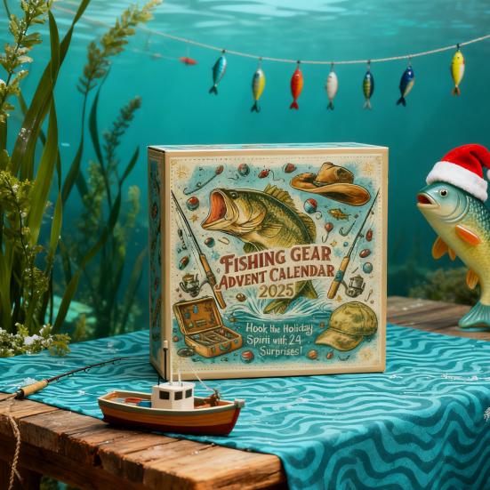 Fishing Gear Advent Calendar 2025 24 Day Countdown Box with Acrylic Ornaments Multifunctional Christmas Tree Decor for Anglers