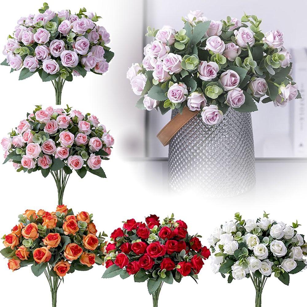Ornament Simulation Plants Leaves Floral Arrangement Artificial Eucalyptus Rose Lifelike Flowers