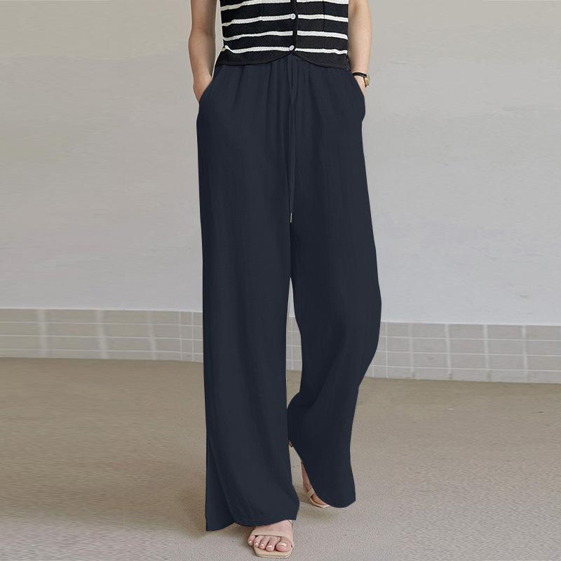 Spring and Summer New Cotton Hemp Loose Elastic Waist Women's Wide Leg Pants