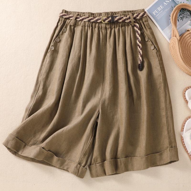 Summer Slimming Elastic Waistband Loose Wide Leg Casual Shorts Women's