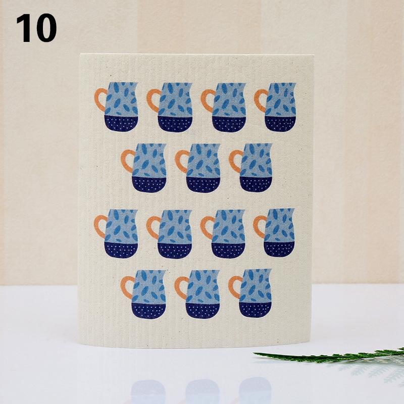 1PC Kitchen Printed Absorbent Dishcloth Cellulose Cleaning Cloths Wet Dry Household Rag Reusable
