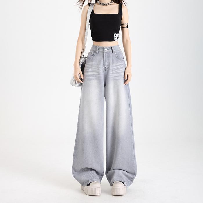 Jeans Women's Spring and Summer High Waist Loose Wide Leg Pants Women's Spring Breathable Drape Straight Wide Leg Jeans