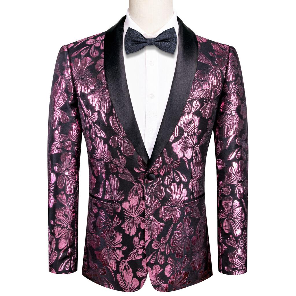 Mens Floral Tuxedo Dinner Jacket Regular Fit Shawl Lapel Paisley Prom Party Suit