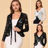 Кружевное болеро для женщин с завязкой спереди, кардиган с оборками по краю, с длинным рукавом, куртка-накидка, формальный офисный прозрачный укороченный жакет-болеро