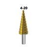 High-speed Steel Titanium-plated Step Drill Set for Hole Enlargement, with Hexagonal Shank and Pagoda Design.