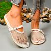 Fashion Women's Fashion Baotou Slippers Autumn New Round Head Shallow Mouth Rhinestone Mesh Hollow Breathable Flat Sandals