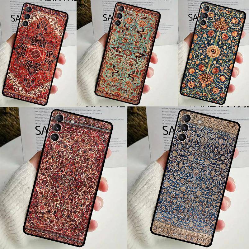 Persian Carpet Floral Pattern Cover For Samsung Galaxy S23 S24 Ultra S8 S9 S10 S22 Plus Note 10 20 Ultra S20 S21 FE Case