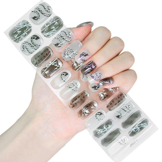 Yousheng 1 Set Gel Nail Stickers for Fragile Nails Easy Removal Waterproof Nail Art Stickers DIY Nail Art Decals with File Wooden Stick Cotton Pad