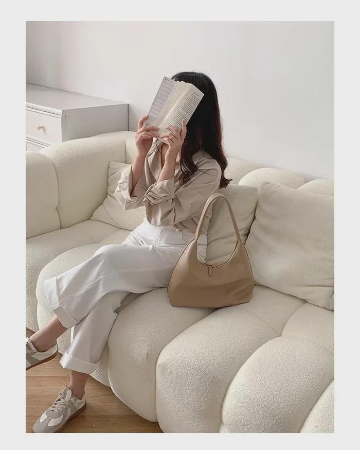 Korean-Style Soft Leather Milk Tea Dumpling Bag: Retro Shoulder & Versatile Handheld Design