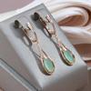 Kinel Lake Green Zircon Long Dangle Earrings For Women Water Drop Stone Earrings