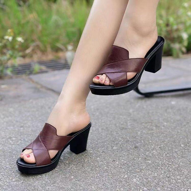 Large Size Four Summer Trendy New Women's Cool Slippers Thick Heel High Heel anti-Taiwan Casual Women's Shoes