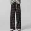 Women's High-Waist Loose Plaid Drawstring Casual Pants