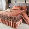 3pcs Bedroom Set High-End Crystal Velvet Bed Skirt Three-Piece Set with Thick Lace Trim, Korean Princess Style Warm and Non-Slip Mattress Cover