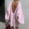 Sexy Backless Sweater Dress Women Autumn Winter Street Trendy Long Sleeve One Shoulder Pullover Femme V Hollow Back Fashion Knitted Sweater Woman
