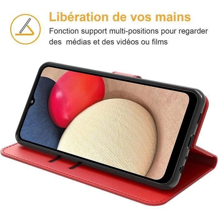 Coque de Protection - PROSHOP - pour Samsung A22 4G - Rouge - Effet Cuir - Anti Rayure- 2 Verres Trempés