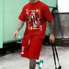 Summer 3D Printed Poker King Graphic Round Neck Short Sleeve T-Shirt Set, Men's Outdoor Fashion Casual Sports Top and Shorts Set