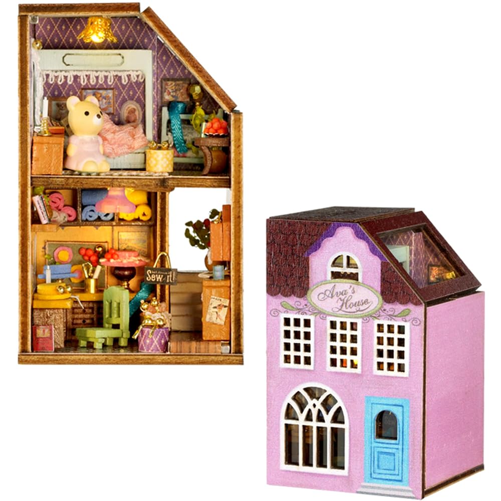 Moin Moin Dollhouse Miniature DIY Kit Arrange and Stack As You Colorful Town with and Removable Front LED Antique Style Craft 2306dh396 Set, Like,