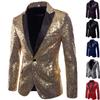 Black Sequin One Button Shawl Collar Suit Jacket Men Bling Glitter Nightclub Prom DJ Blazer Jacket Men Stage Clothes for Singers