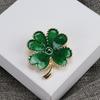 Natural Four-Leaf Clover Enamel Heart Brooch – Anti-Exposure Pin
