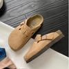 Fashion Women Suede Slippers Wedges Heel Cork Mules Platform Clog Non Slip Sole Buckle Outdoor Home Shoes