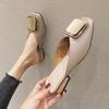 Summer Women's Slippers Slip On Mules Heel Casual Shoes British Buckle Slides Wooden Block Heels Footwear