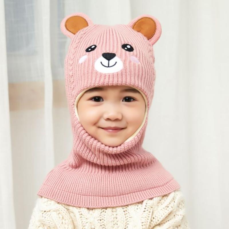 2020New Baby Girl Winter Hat Warm Bear Skullies Beanies Knitted Cap Kids Balaclava Mask Hats